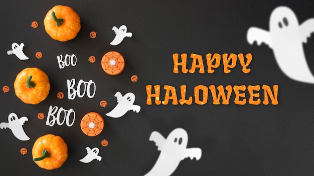 Free photo halloween banner with ghosts and pumpkins