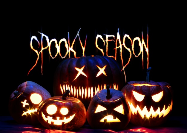 Free Photo halloween banner with spooky pumpkins