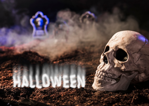 Halloween banner with spooky skull