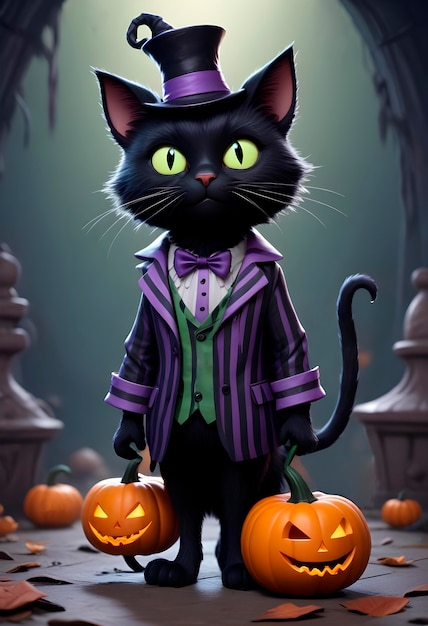 Free Photo halloween cat 3d illustration