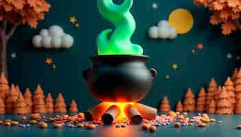 Free photo halloween cauldron 3d illustration