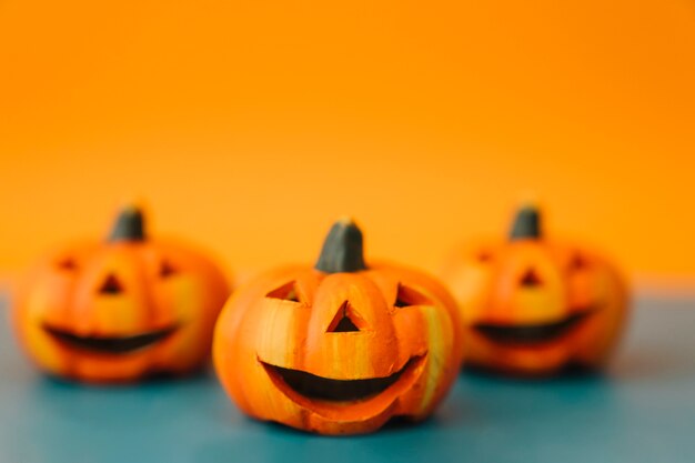 Halloween decoration with three pumpkins