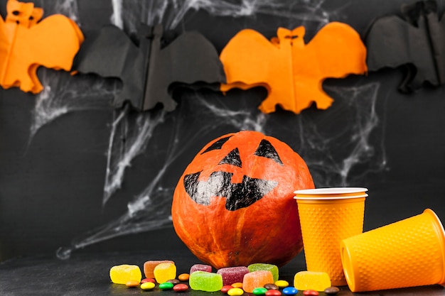 Free photo halloween decorations and colorful sweets