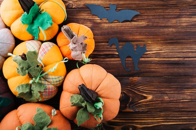 Free photo halloween decorations with fabric pumpkins