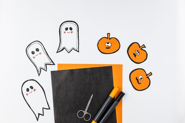 Halloween drawing and scissors