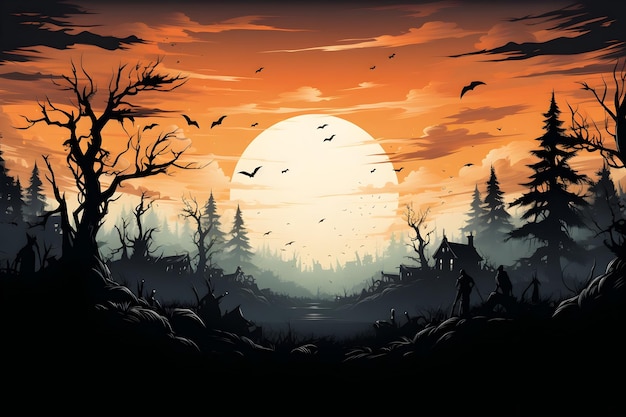 Free Photo halloween graveyard illustration background