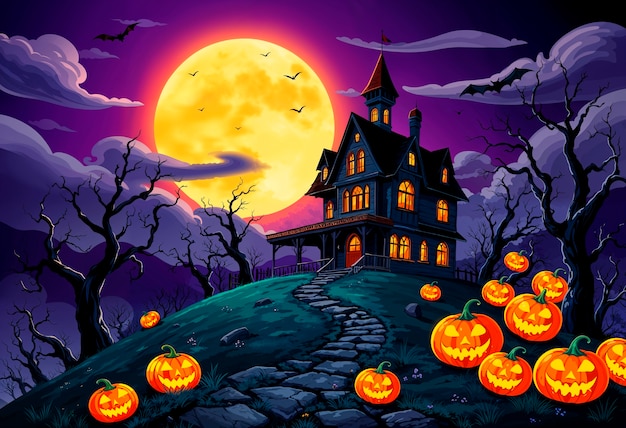 Free photo halloween haunted house illustration