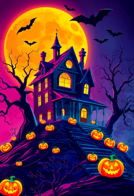 Halloween haunted house illustration