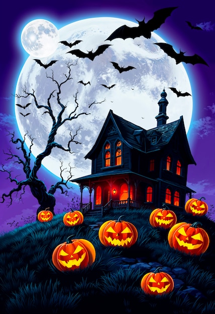 Free photo halloween haunted house illustration