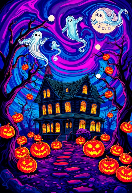 Free photo halloween haunted house illustration