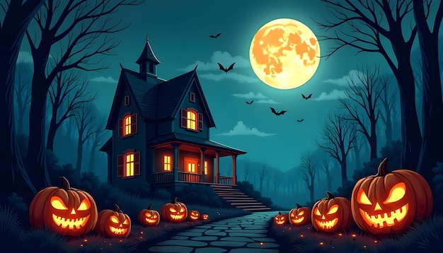 Free photo halloween haunted landscape illustration