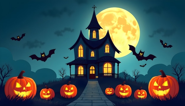 Free photo halloween haunted landscape illustration