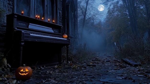 Halloween landscape with pumpkin and dark style