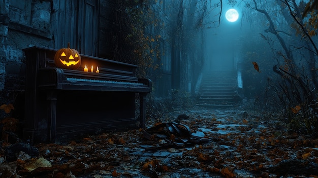 Halloween landscape with pumpkin and dark style