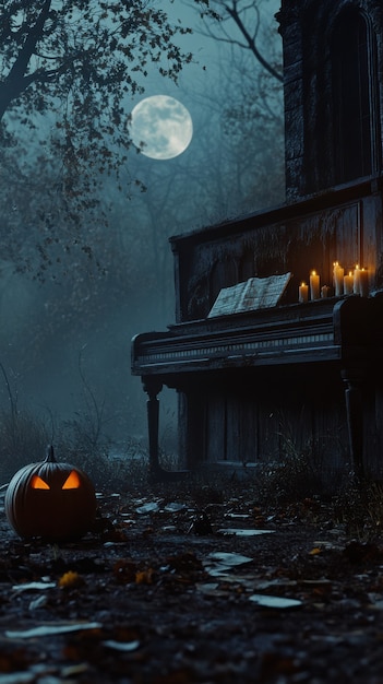 Halloween landscape with pumpkin and dark style