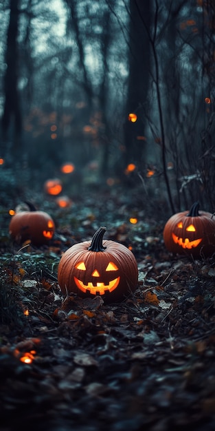 Halloween landscape with pumpkin and dark style