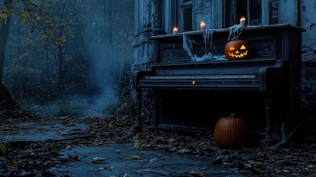 Halloween landscape with pumpkin and dark style