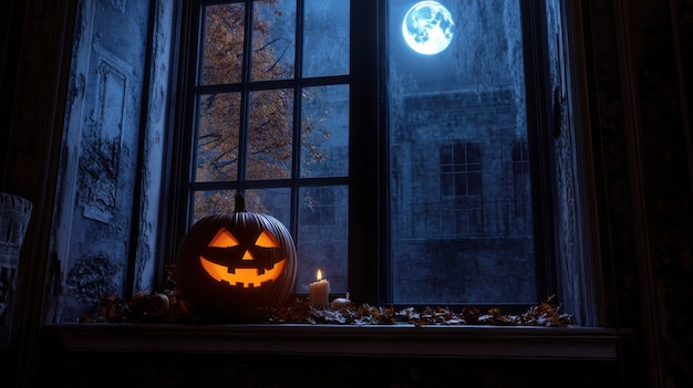 Free Photo halloween landscape with pumpkin and dark style