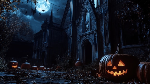 Free photo halloween landscape with pumpkin and dark style