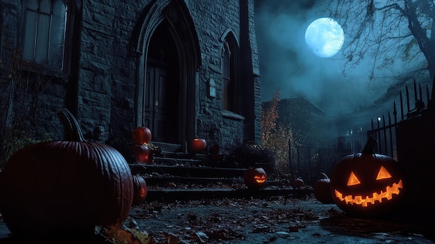 Halloween landscape with pumpkin and dark style