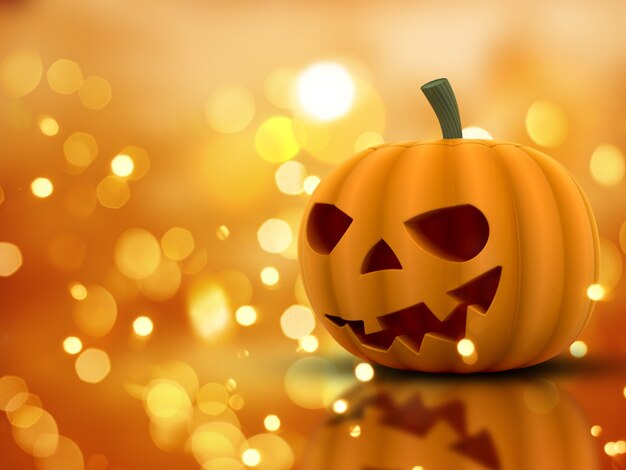 Halloween pumpkin on an orange bokeh lights background