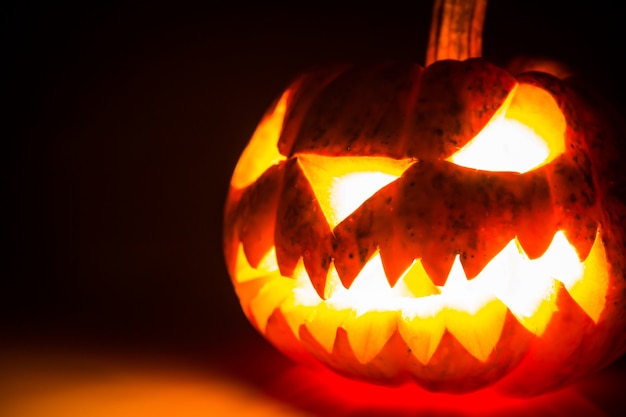 Halloween pumpkin with open mouth close up