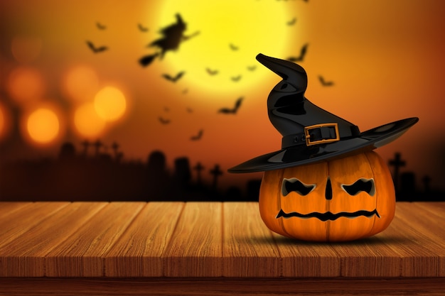 Halloween pumpkin on a wooden table 