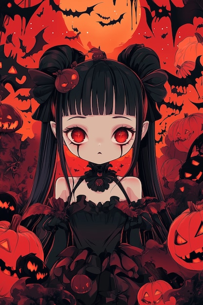 Halloween scene illustration in anime style