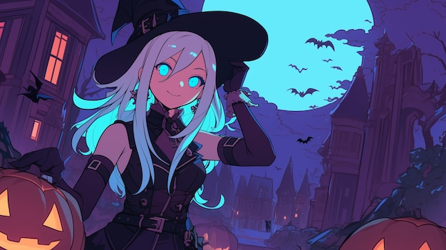 Free Photo halloween scene illustration in anime style