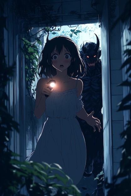 Free Photo halloween scene illustration in anime style