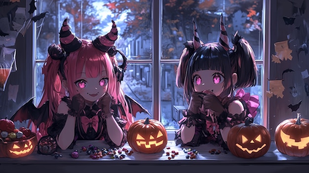 Free photo halloween scene illustration in anime style