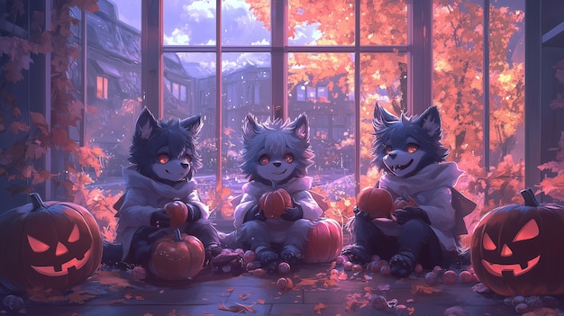 Free photo halloween scene illustration in anime style