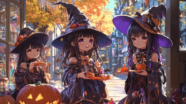 Free photo halloween scene illustration in anime style