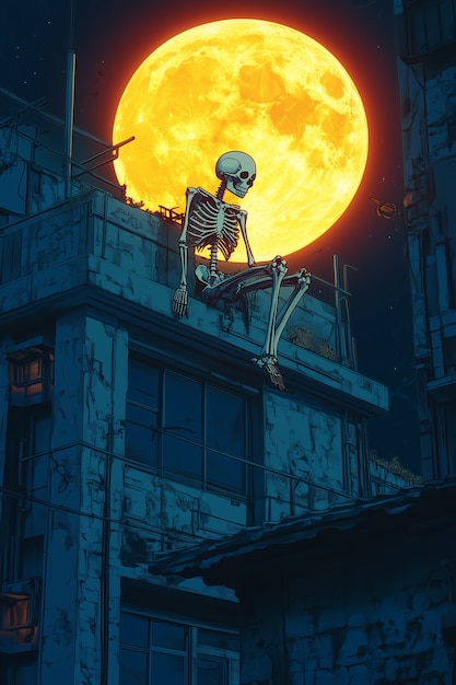 Halloween scene illustration in anime style