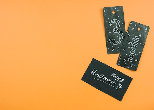 Halloween set with black cards with inscriptions