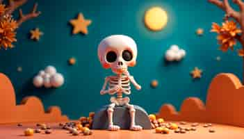 Free photo halloween skeleton 3d illustration