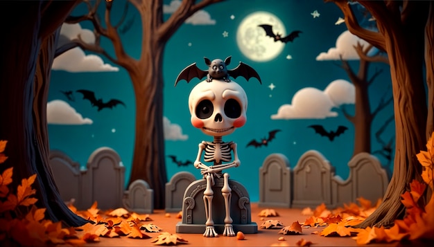 Halloween skeleton 3d illustration