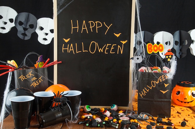 Halloween table with party decorations