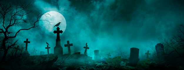 Free photo halloween wallpaper with cemetery at night