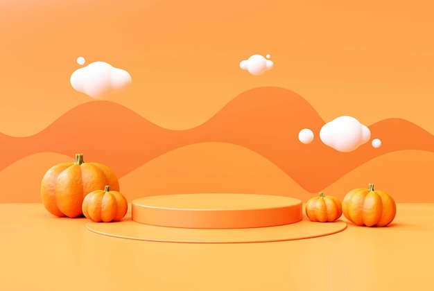 Free Photo halloween with pumpkin and empty minimal podium pedestal product display background 3d illustration