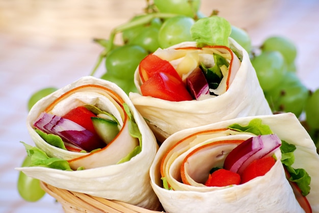 Free Photo ham and cheese wrap sandwiches