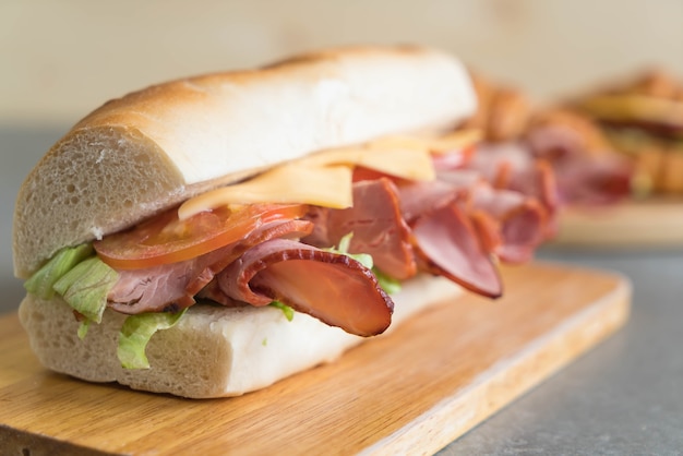 Ham and salad submarine sandwich