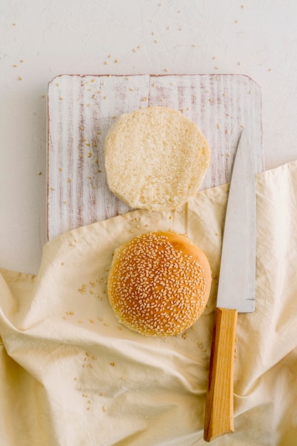 Hamburger buns on table