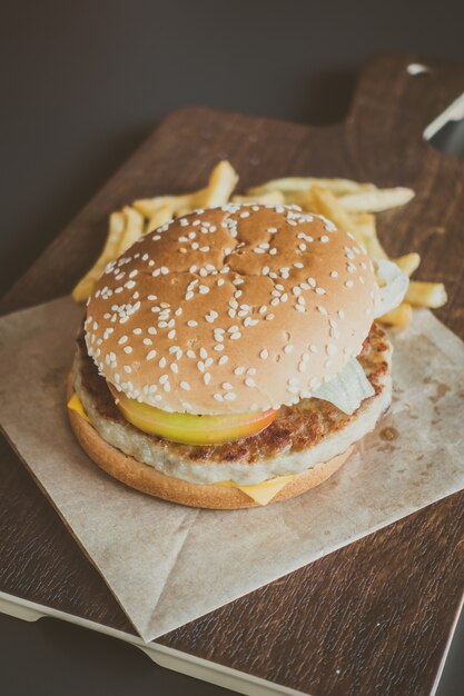 Hamburger and french fries