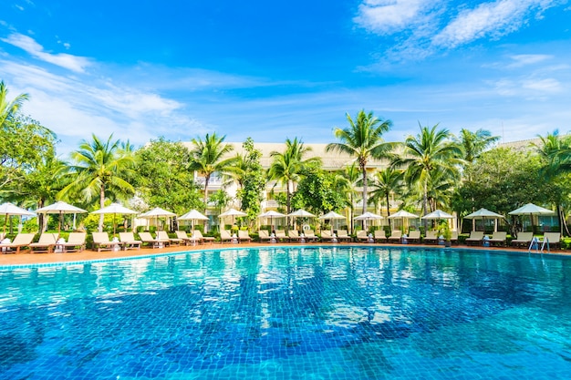 Hammocks and umbrellas seen from the pool