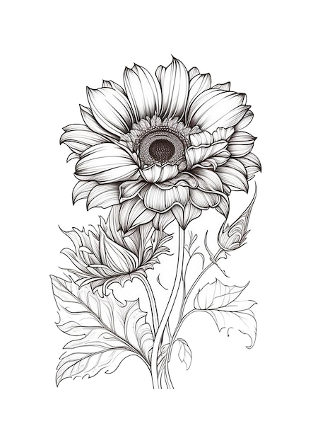 Hand drawn flat design simple flower coloring page