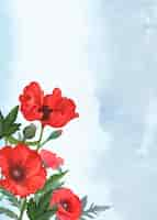 Free photo hand drawn poppies with a blue background