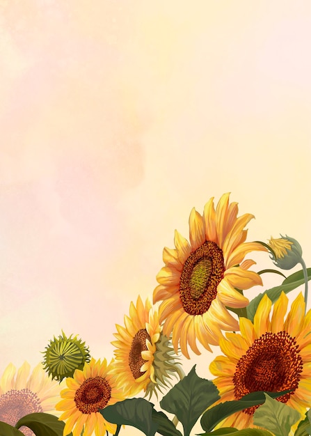 Free Photo hand drawn sunflower on a yellow background