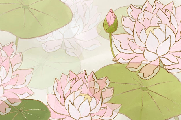 Free photo hand-drawn water lily floral background