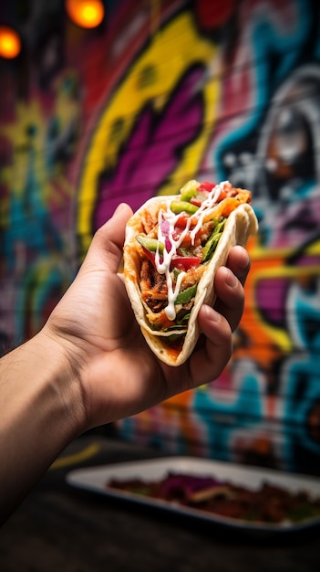 Free Photo hand holding delicious taco